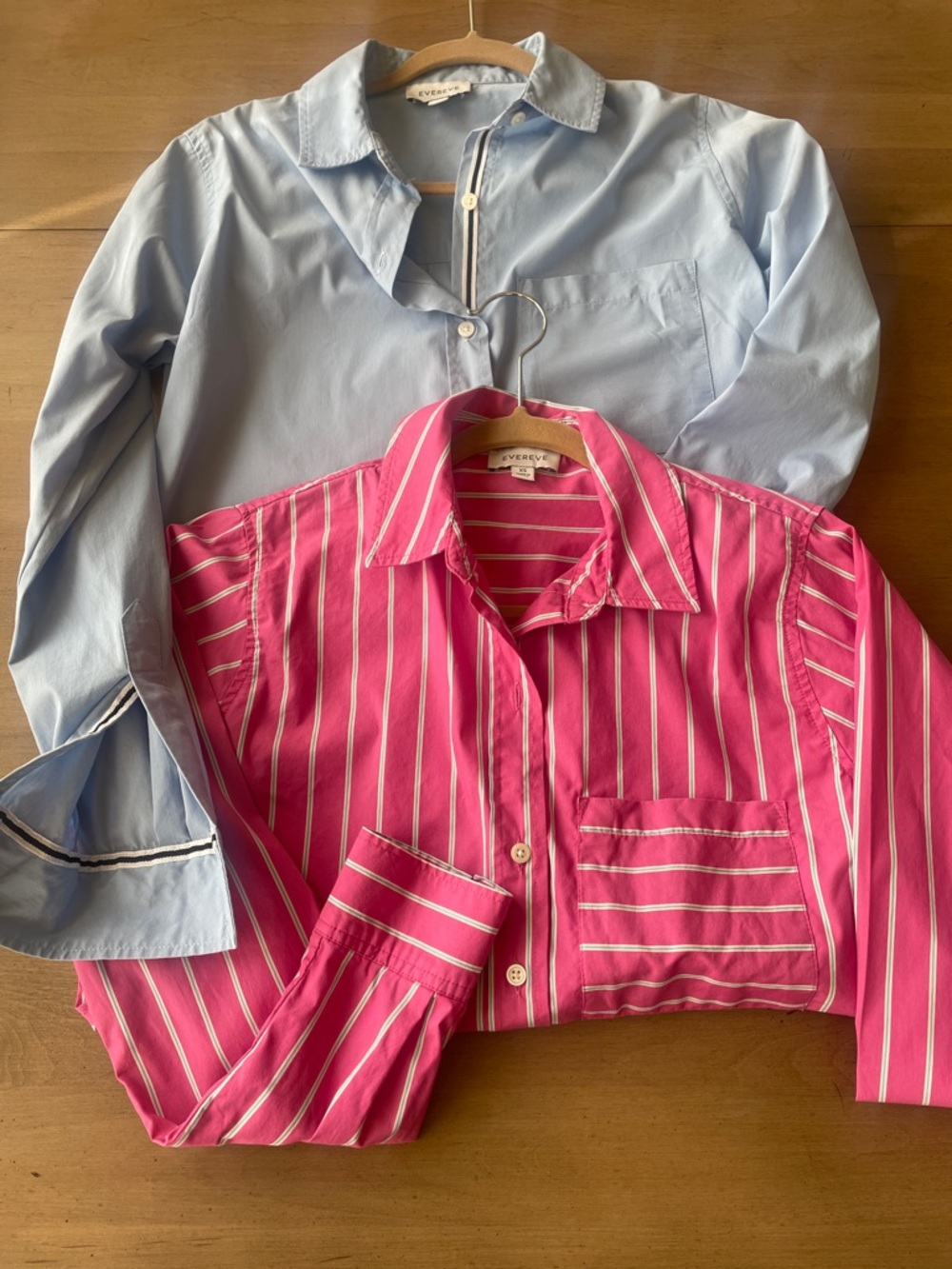 Evereve XS Bundle of 2—Women's Pink Striped and Lt. Blue Button Down Shirts